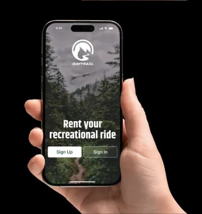 DayTrail mobile app interface showing adventure vehicle rentals